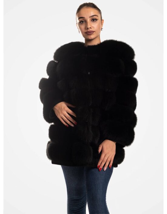 Women Real Fox Fur Black Jacket