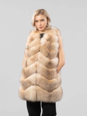 Beige Diagonal Fox Fur Vest For Women