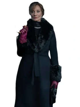 The Gentlemen 2024 Joely Richardson Black Shearling Wool Coat