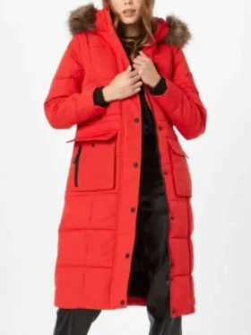 Carrie Preston Elsbeth Red Puffer Furr Collar Jacket