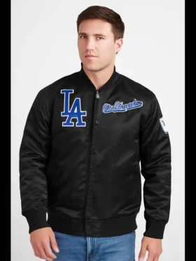 LA Dodgers Wordmark Black Satin Jacket