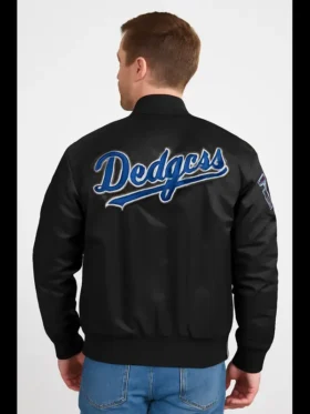 LA Dodgers Wordmark Black Satin Jacket back