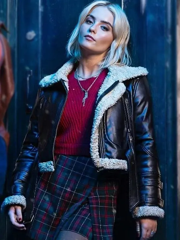 Ruby Sunday Doctor Who S14 Millie Gibson Black Leather Shearling Jacket (1) Doctor Who 15th Ruby Sunday Shearling Leather Jacket
