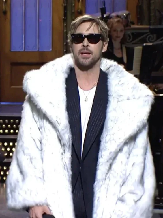 Ryan Gosling White Faux Fur Coat