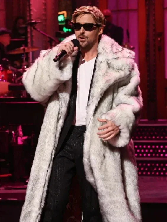 Ryan Gosling White Fur Coat