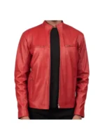 Men's Ionic Red Leather Biker Jacket