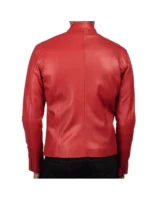High-Quality Red Leather Motorcycle Jacket Zippered Cuffs