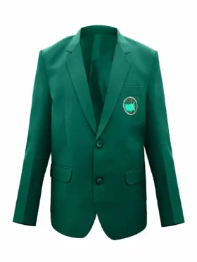 Front view of the Tournament Golf Club Masters Green Jacket for men in green