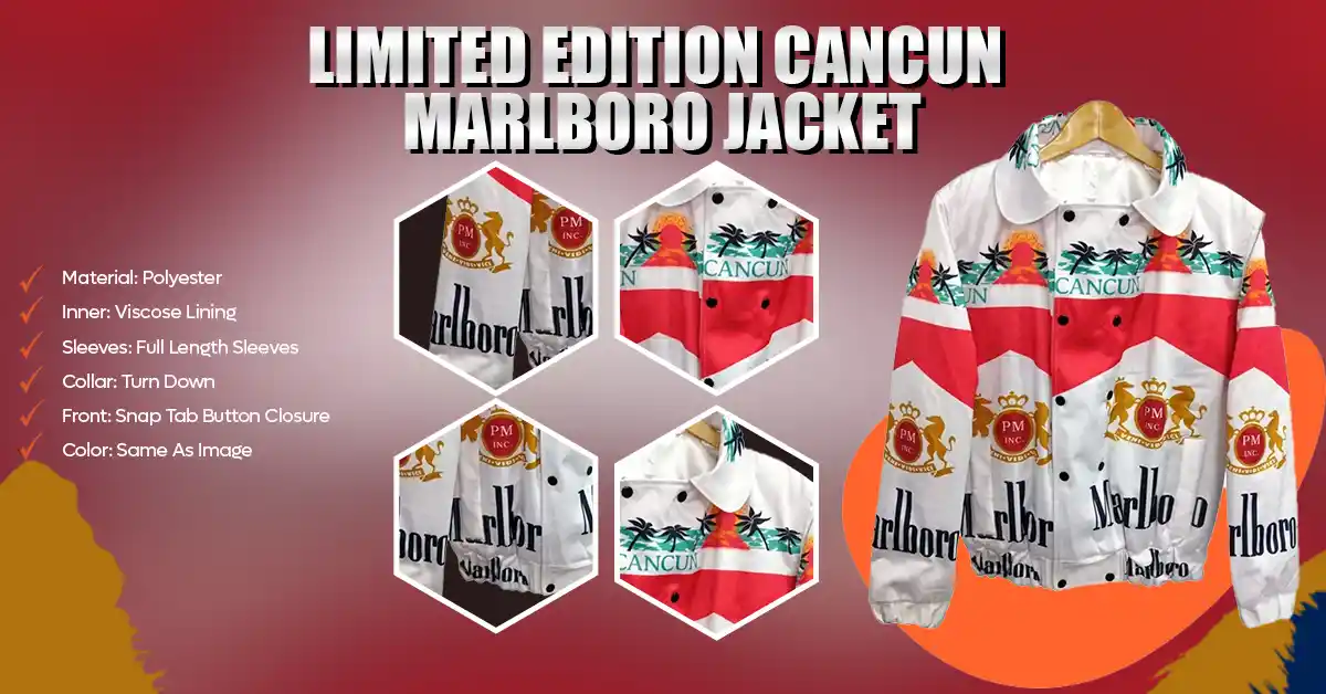 Infographic display of the cancun marlboro jacket features.