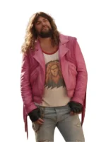 A Minecraft Jason Momoa Pink Quilted Leather Fringe Jacket