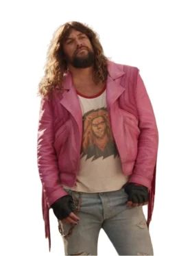 A Minecraft Jason Momoa Pink Quilted Leather Fringe Jacket