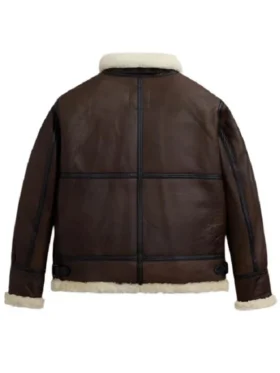 Mens B-3 Shearling Brown Leather Bomber Aviator Jacket