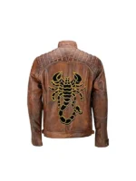 Mens Cafe Racer Scorpion Biker Leather Jacket