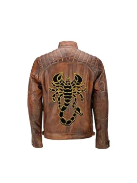 Mens Cafe Racer Scorpion Biker Leather Jacket