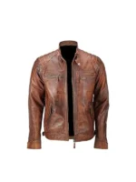 Mens Cafe Racer Scorpion Biker Leather Jacket