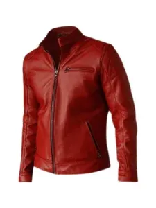 Mens Elegant Red Leather Jacket