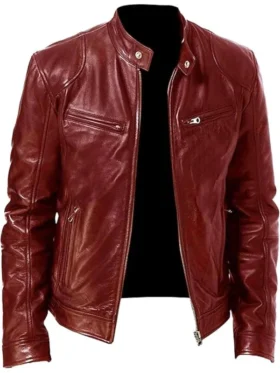 Mens Real Red Leather Jacket For Man