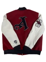 New Arsenal Varsity Jacket back view featuring large-scale branding and a sleek, premium finish for a high-energy fashion statement.
