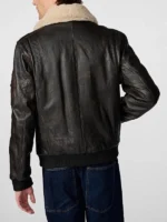 Mens Black Leather Aviator Bomber Jacket With Shearling Collar