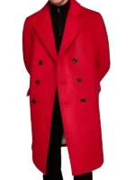 Men's Red Trench Coat Long Double Breasted Wool Blend