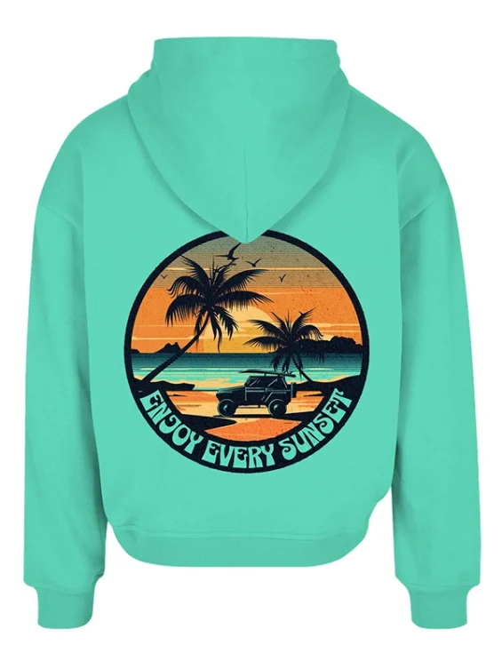 enjoy-every-sunset-custom-hoodie-teal-beach-graphic-pullover