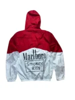 Back view of the Marlboro big logo racing vintage jacket showing the clean red and white design.