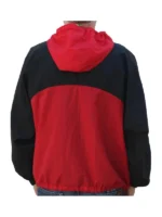 Back view of the Michael Schumacher Ferrari racing jacket showing the large logos and red design.