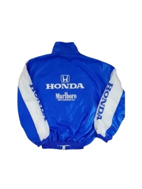 Lightweight satin racing jacket with a stand-up collar and dual side pockets.