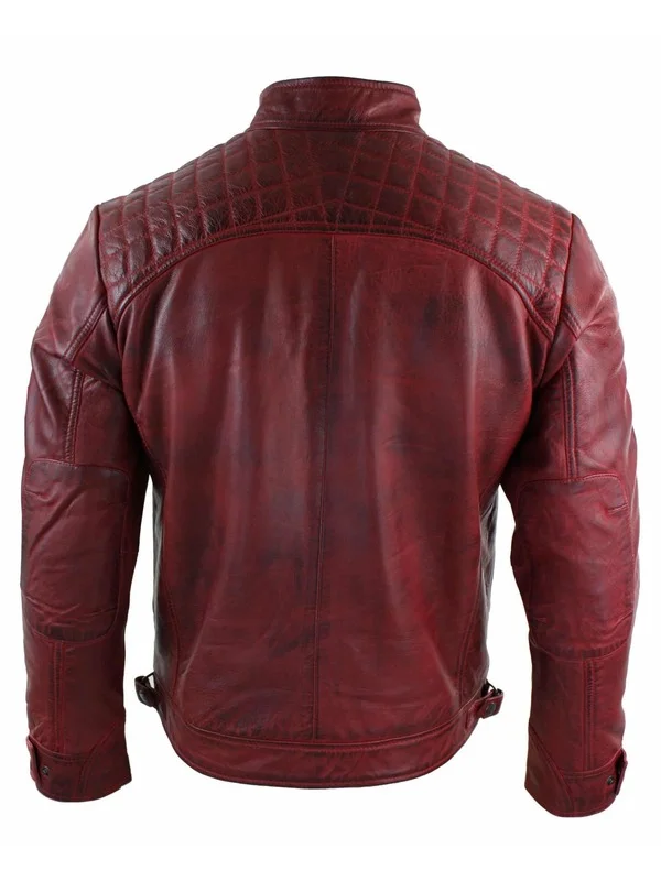 Distressed Real For Men Red Leather Jacket