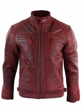 Distressed Real For Men Red Leather Jacket