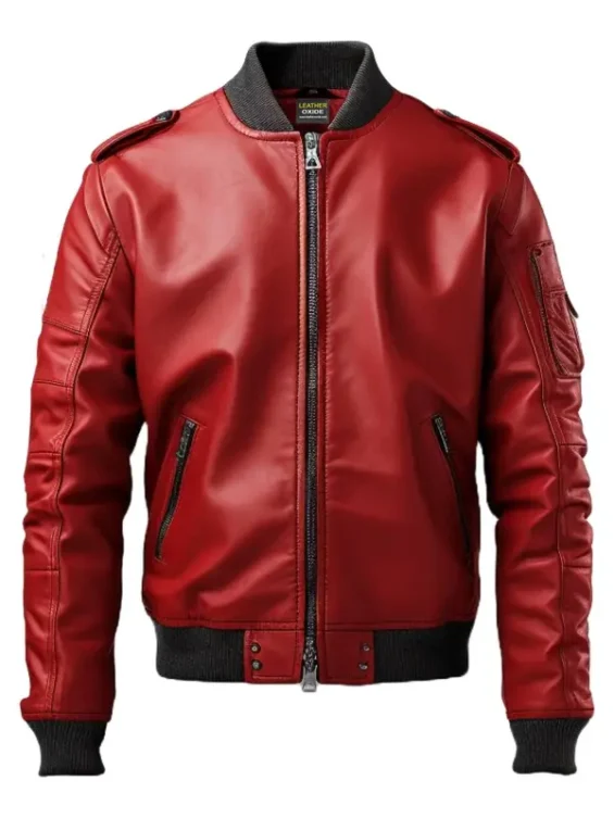 mens-stylish-red-bomber-leather-jacket