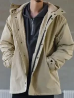 Detailed close-up of the cotton fabric on the Resident Evil Ethan Winters coat.