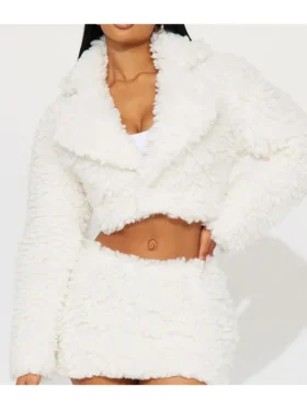 Tiffany Stratton White Cropped Sherpa Jacket