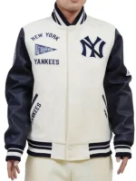 Front view of the Unisex New York Classic Oversized Varsity Jacket with team branding.