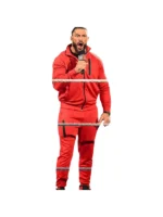 A high-quality cotton-polyester tracksuit set featuring a zippered jacket with an erect style collar and matching trousers.