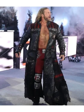 WWE Edge Royal Rumble Trench Coat featuring classic wrestling superstar aesthetic and longline fit.