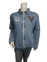 Golden State Valkyries Denim Jacket front view highlighting the dual chest pockets and secure closure.