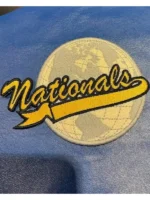 Back view showing the Nationals patch detail on the Kendrick Lamar Gloria Leather Jacket.