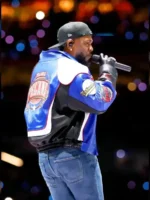 Close-up of the genuine leather Kendrick Lamar Gloria Jacket from the Halftime Show.