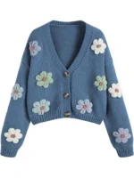 Sweet Magnolias SO4 Artemis Blue Floral Knit Cardigan