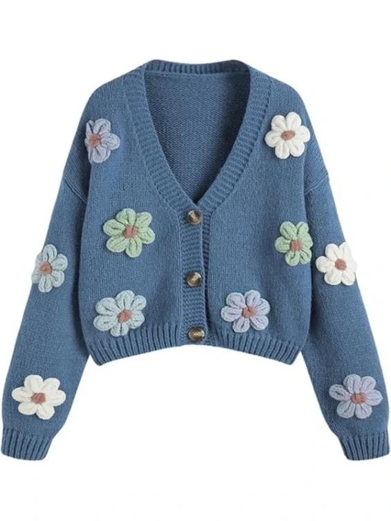 Sweet Magnolias SO4 Artemis Blue Floral Knit Cardigan