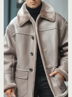 oversized-taupe-leather-jacket-with-shearling-cuff-collar