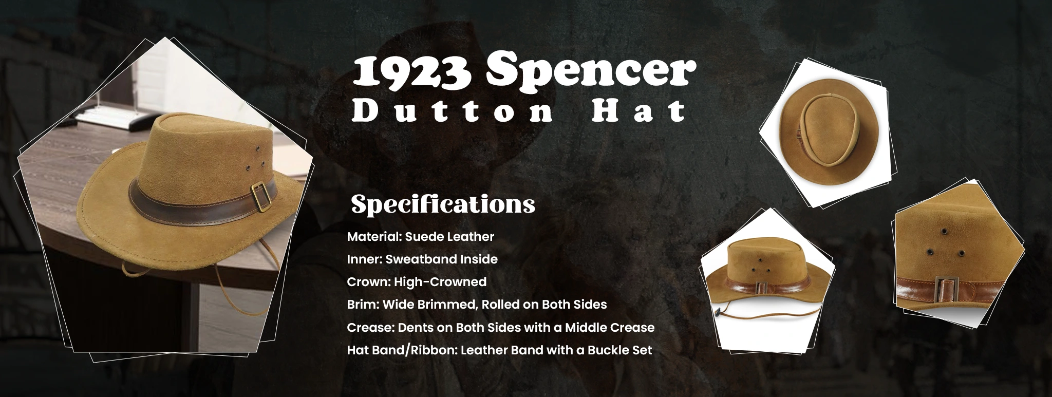 Infographic showing the key features of the 1923 Spencer Dutton Hat.