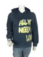 All We Need Is Love Hoodie front view featuring bold typography and a premium heavy-weight cotton blend.
