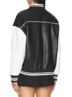 Black And White Women's Leather Bomber Jacket