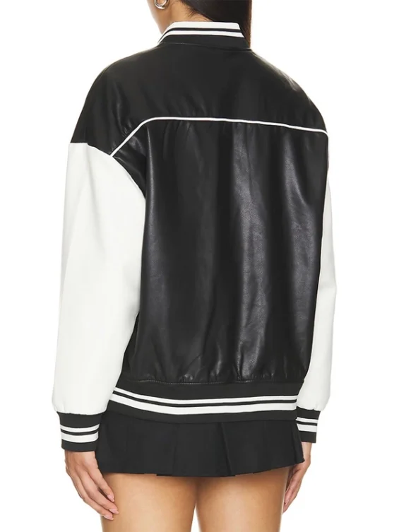 Black And White Women's Leather Bomber Jacket
