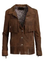 Brown Leather Fringe Jacket For Women