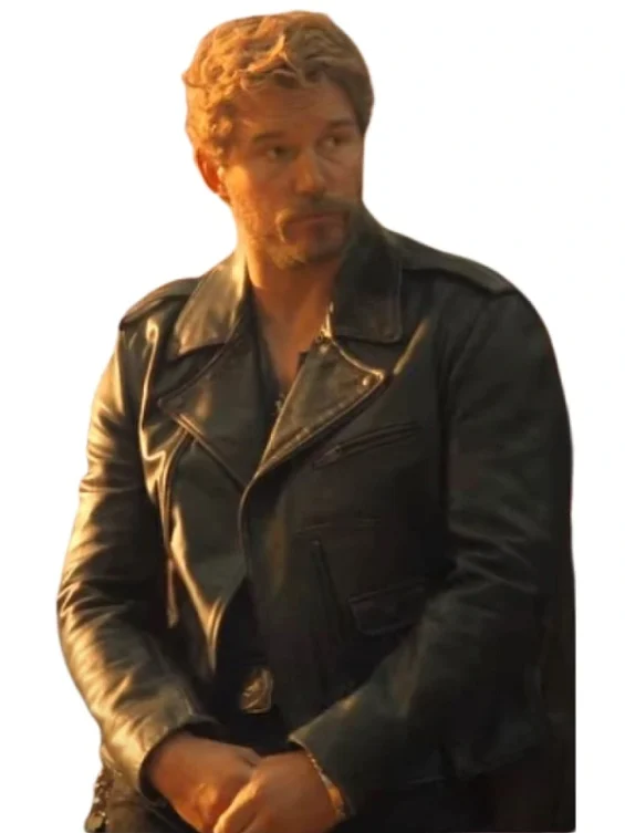 Chris Pratt The Electric State Black Leather Jacket