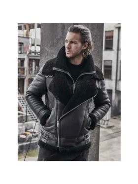 Mens B3 Aviator Sheepskin Black Bomber Jacket