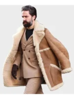 Mens Sheepskin Brown Long Shearling Leather Jacket